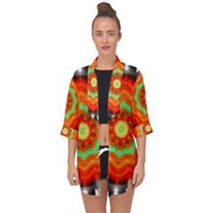 Abstract Kaleidoscope Colored Open Front Chiffon Kimono by Pakrebo