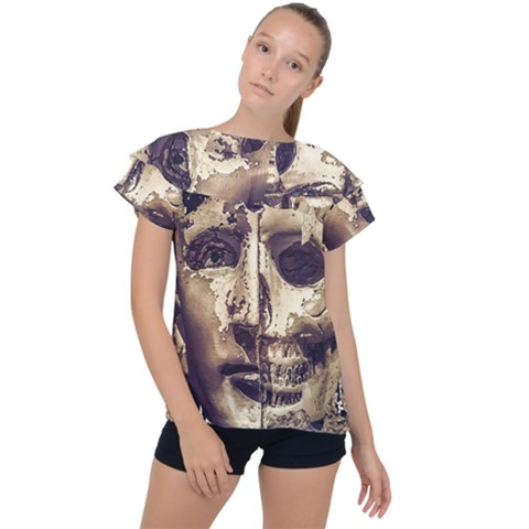 Creepy Photo Collage Artwork Ruffle Collar Chiffon Blouse by dflcprintsclothing
