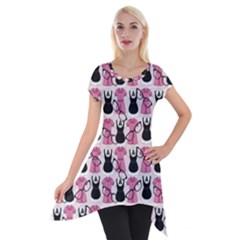 Waitress Uniform Dresses Nerdy Glasses Pattern Pink Short Sleeve Side Drop Tunic by snowwhitegirl