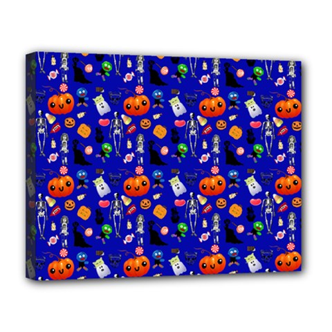 Halloween Treats Pattern Blue Canvas 14  X 11  (stretched) by snowwhitegirl