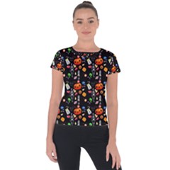 Halloween Treats Pattern Black Short Sleeve Sports Top  by snowwhitegirl