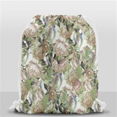 Romantic Beige Flowers Drawstring Bag (small) by retrotoomoderndesigns