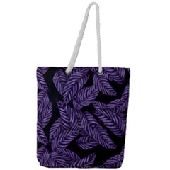 Tropical Leaves Purple Full Print Rope Handle Tote (large) by snowwhitegirl