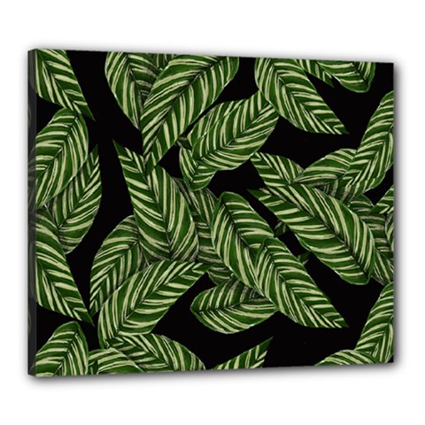 Tropical Leaves On Black Canvas 24  X 20  (stretched) by snowwhitegirl