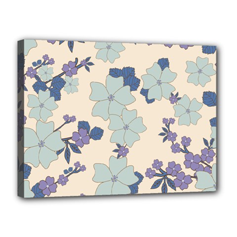 Vintage Floral Blue Pattern Canvas 16  X 12  (stretched) by snowwhitegirl