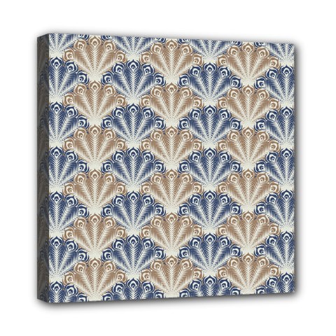 Vintage Scallop Beige Blue Pattern Mini Canvas 8  X 8  (stretched) by snowwhitegirl