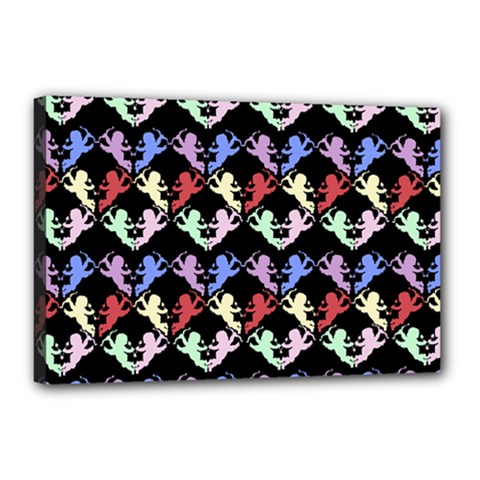 Colorful Cherubs Black Canvas 18  X 12  (stretched) by snowwhitegirl