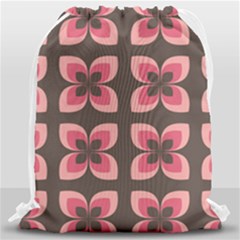 Retro Flower Pink Brown Drawstring Bag (large) by snowwhitegirl