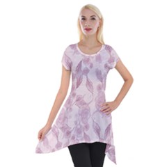 Pink Floral Short Sleeve Side Drop Tunic by snowwhitegirl