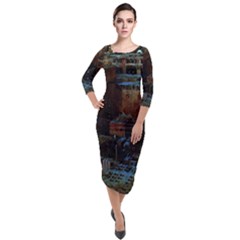 Building Ruins Old Industry Quarter Sleeve Midi Velour Bodycon Dress by Pakrebo