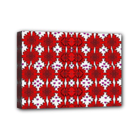 Happy Walls Of Flowers And Hearts Mini Canvas 7  X 5  (stretched) by pepitasart