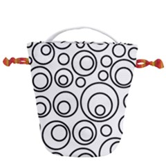 Abstract Black On White Circles Design White Drawstring Bucket Bag by LoolyElzayat