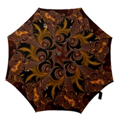 Fractal Brown Golden Intensive Hook Handle Umbrellas (small) by Pakrebo