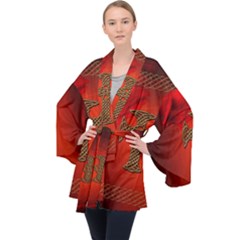 Wonderful Celtic Cross On Vintage Background Velvet Kimono Robe by FantasyWorld7