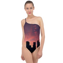 Skyline Panoramic City Architecture Classic One Shoulder Swimsuit by Sudhe