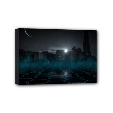 Skyline Night Star Sky Moon Sickle Mini Canvas 6  X 4  (stretched) by Sudhe
