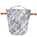 Abstract Minimalistic Text Typography Grayscale Focused Into Newspaper Drawstring Bucket Bag View1