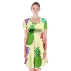 Colorful Pineapples Wallpaper Background Short Sleeve V-neck Flare Dress by Sudhe