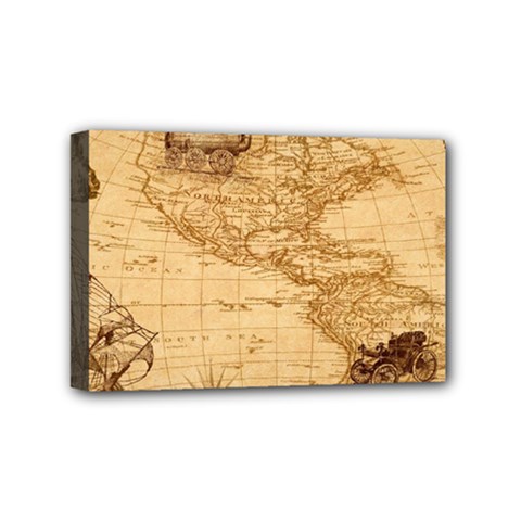 Map Discovery America Ship Train Mini Canvas 6  X 4  (stretched) by Sudhe