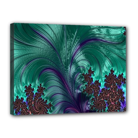 Fractal Turquoise Feather Swirl Canvas 16  X 12  (stretched) by Sudhe