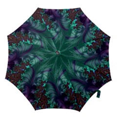 Fractal Turquoise Feather Swirl Hook Handle Umbrellas (medium) by Sudhe