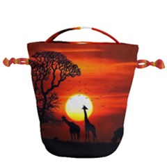 Animals Birds Dawn Giraffe Drawstring Bucket Bag by Sudhe