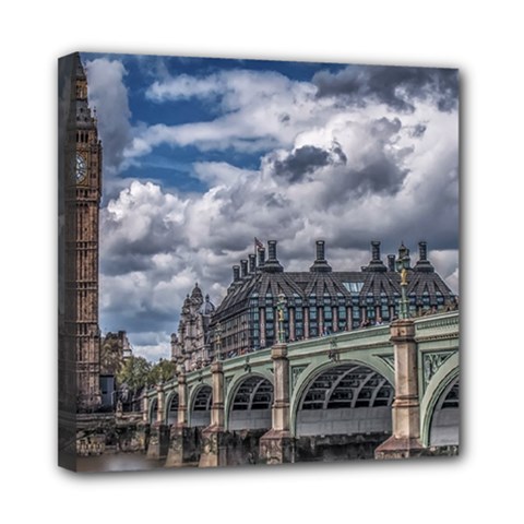 Architecture Big Ben Bridge Buildings Mini Canvas 8  X 8  (stretched) by Sudhe