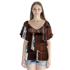 Abstract Architecture Building Business V-neck Flutter Sleeve Top by Sudhe