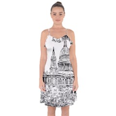 Line Art Architecture Church Ruffle Detail Chiffon Dress by Sudhe