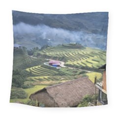 Rock Scenery The H Mong People Home Square Tapestry (large) by Sudhe