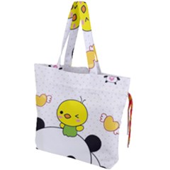 Giant Panda Red Panda Cartoon Drawing Drawstring Tote Bag by Sudhe