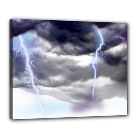 Thunder And Lightning Weather Clouds Painted Cartoon Canvas 20  X 16  (stretched) by Sudhe