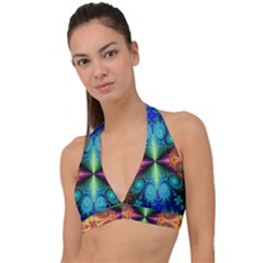 Fractal Fractal Background Design Halter Plunge Bikini Top by Pakrebo