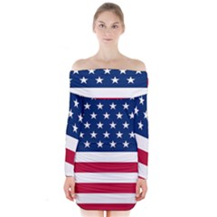 American Flag Long Sleeve Off Shoulder Dress by Valentinaart