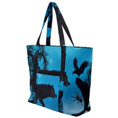 Awesome Black Wolf With Crow And Spider Zip Up Canvas Bag by FantasyWorld7