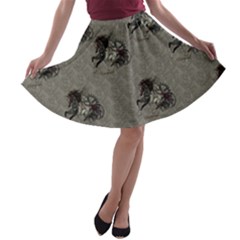 Awesome Steampunk Horse With Wings, Wonderful Pattern A-line Skater Skirt by FantasyWorld7