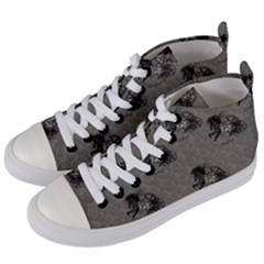 Awesome Steampunk Horse With Wings, Wonderful Pattern Women s Mid-top Canvas Sneakers by FantasyWorld7