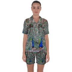 Peacock Bird Animal Feather Satin Short Sleeve Pyjamas Set by Pakrebo