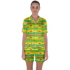 Birds Beach Sun Abstract Pattern Satin Short Sleeve Pyjamas Set by Pakrebo