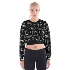 Petroglyph Nordic Beige And Black Background Petroglyph Nordic Beige And Black Background Cropped Sweatshirt by snek