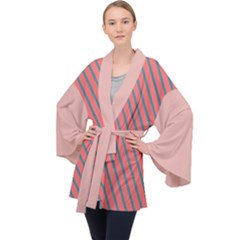 Living Coral Diagonal Stripes Velvet Kimono Robe by LoolyElzayat