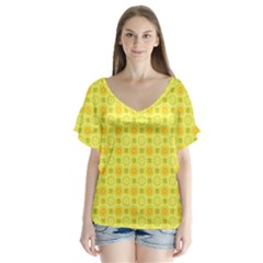Traditional Patterns Chrysanthemum V-neck Flutter Sleeve Top by Pakrebo