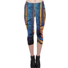 Woods Trees Abstract Scene Forest Capri Leggings  by Pakrebo