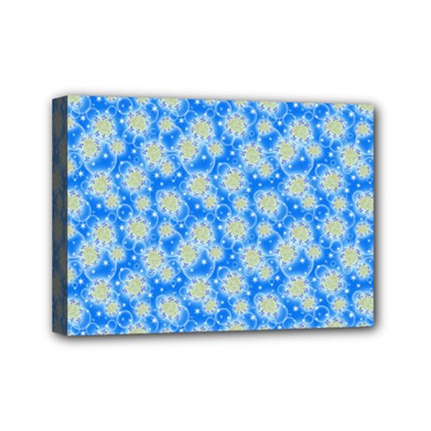 Hydrangea Blue Glitter Round Mini Canvas 7  X 5  (stretched) by Pakrebo
