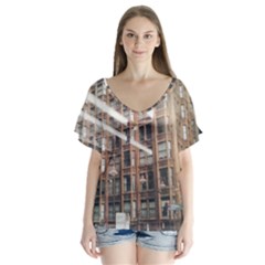 Chicago L Morning Commute V-neck Flutter Sleeve Top by Riverwoman