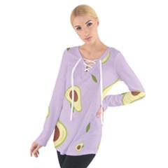 Avocado Green With Pastel Violet Background2 Avocado Pastel Light Violet Tie Up Tee by genx
