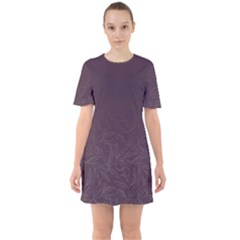 Organic Olive Leaves Pattern Hand Drawn Purple Red Wine Sixties Short Sleeve Mini Dress by genx