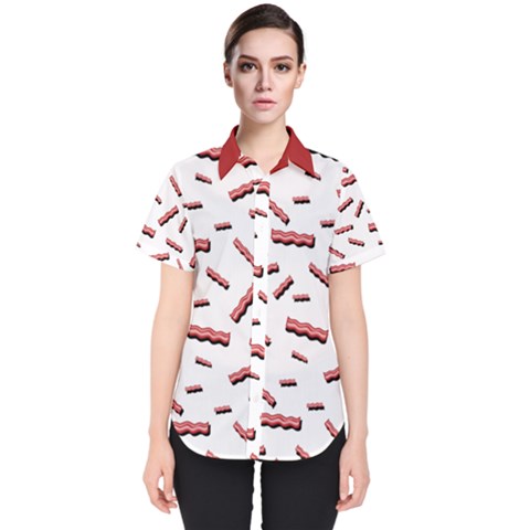 Funny Bacon Slices Pattern Infidel Red Meat Women s Short Sleeve Shirt by genx