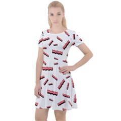 Funny Bacon Slices Pattern Infidel Red Meat Cap Sleeve Velour Dress  by genx