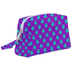 Turquoise Stars Pattern On Purple Wristlet Pouch Bag (large) by BrightVibesDesign